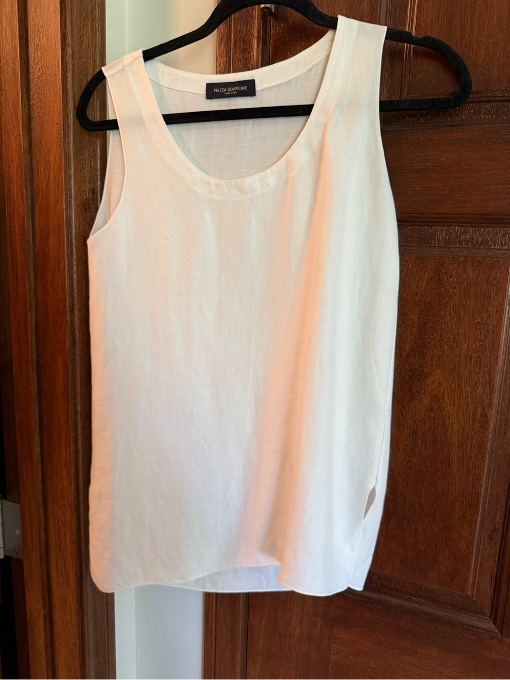 Piazza Sempione White Scoop Neck Linen Tank sz38